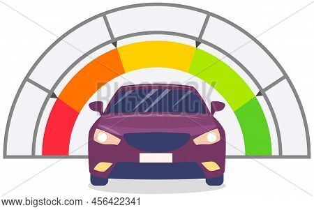 Speedometer And Sport Car, Speed Control. Tachometer With Color Sectors Isolated On White. Speedo Wi