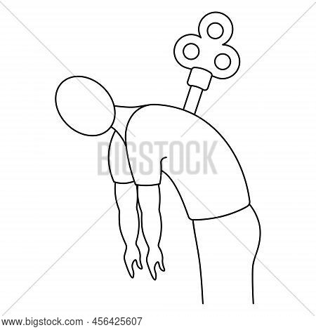 Fatigue. Sketch. Vector Illustration. The Patient Ran Out Of Charge, He Stooped, His Arms Hanging. T