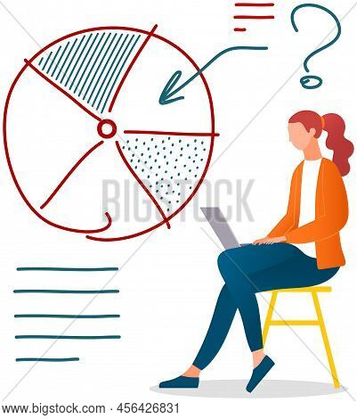 Cute Businesswoman Analyzing Graph On Her Laptop. Data Science Concept. Business Charts And Diagrams