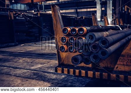 Brand New Drill Pipes For Oil Extraction. Petrolium Extraction Concept