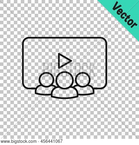 Black Line Online Class Icon Isolated On Transparent Background. Online Education Concept. Vector