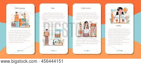 English Class Mobile Application Banner Set. Study Foreign Languages