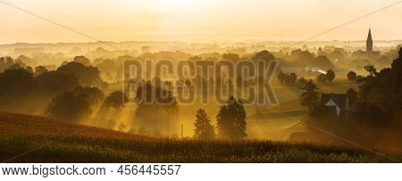 Village Of Mettingen In North Germany. Shot Early In The Morning During An Beautiful Sunrise.