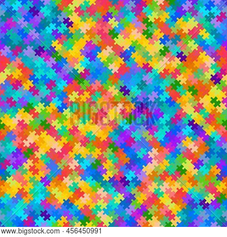 Seamless Colorful Pattern With Puzzles, Jigsaw, Childrens Pattern Background