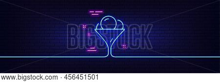 Neon Light Glow Effect. Ice Cream In Glass Line Icon. Vanilla Sundae Sign. Frozen Summer Dessert Sym