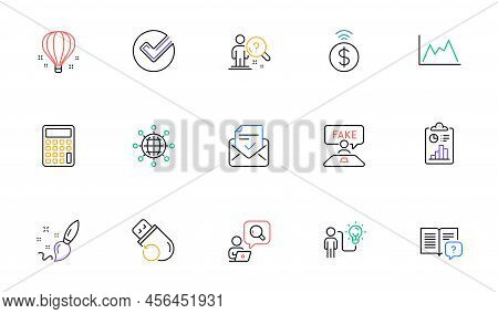 Paint Brush, Flash Memory And Inspect Line Icons For Website, Printing. Collection Of Instruction Ma