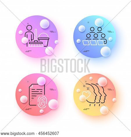 Friends Couple, Teamwork And Cleaning Minimal Line Icons. 3d Spheres Or Balls Buttons. Fingerprint I