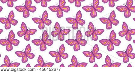 Seamless Pattern With Colorful Butterfly. Y2k 90s 2000s Seamless Pattern Vector Background. Retro Vi
