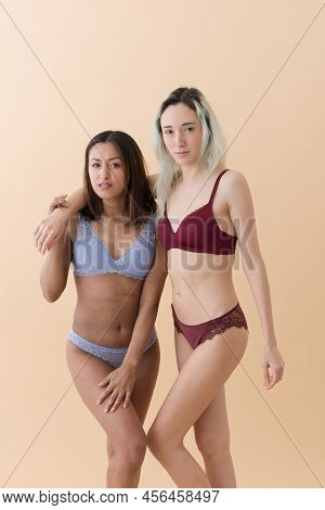 Body Acceptance And Self Imperfection Confidence. Latin American Multiethnic Beauty Underwear Women