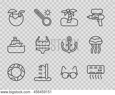 Set Line Rubber Swimming Ring, Air Conditioner, Tropical Palm Tree, Beach Shower, Coconut Cocktail, 