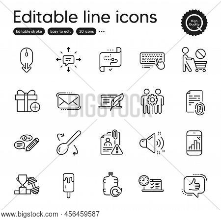 Set Of Business Outline Icons. Contains Icons As Cooking Spoon, Keywords And Stop Shopping Elements.
