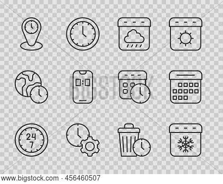 Set Line Clock 24 Hours, Calendar Winter, Autumn, Time Management, Zone Clocks, Alarm App Mobile, Wa