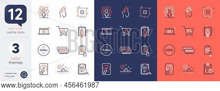 Set Of Brand Ambassador, Hdd And Scroll Down Line Icons. Include Clipboard, Reject, Search Analysis 