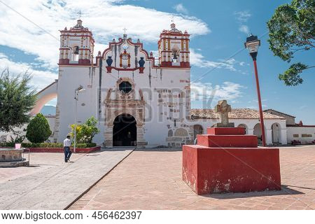 Teotitlan Del Valle, Oaxaca, Mexico- May 23, 2022: Facade Of Preciosa Sangre De Cristo Church In A S