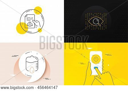 Minimal Set Of Technical Documentation, Time Change And Drop Counter Line Icons. Phone Screen, Quote