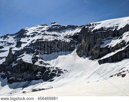Ski Tour Below Mount Clairden. High-altitude Ski Tour In The Swiss Mountains. High Quality Photo. Pa