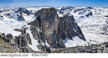 Ski Tour On The Wiss Platte Mountain Above Sankt Antonien In Graubunden, Switzerland. Ski Mountainee