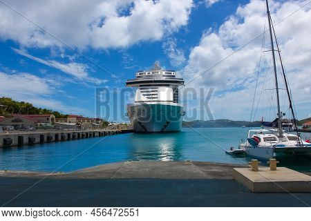 Msc Seashore Cruise Ship Docked At Tropical Island Ocean Cay, Bahamas