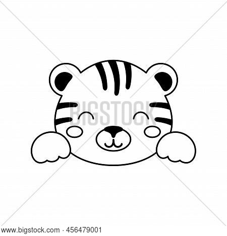 Cute Tiger Head In Scandinavian Style. Animal Face For Kids T-shirts, Wear, Nursery Decoration, Gree