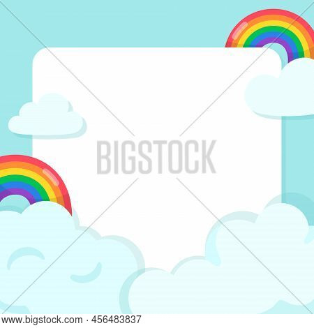 Rainbow And Blue Sky Border Frame Template Kawaii Doodle Cartoon Vector