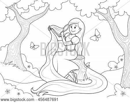 Isolated Character, Pet Rabbit In Clothes With A Carrot In Its Paw. Children Coloring Book, Raster.