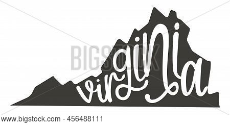 Virginia. Silhouette State. Virginia Map With Text Script. Vector Outline Isolated Illustratuon On A