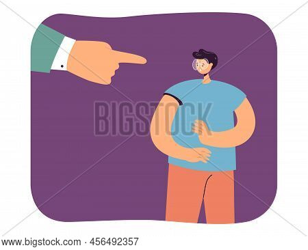 Finger Pointing At Scared Worker. Angry Employer Firing Or Reproaching Employee Flat Vector Illustra