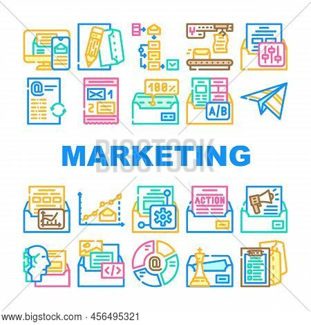 Email Marketing And Advertisement Icons Set Vector. Email Marketing Businessman Occupation For Sendi