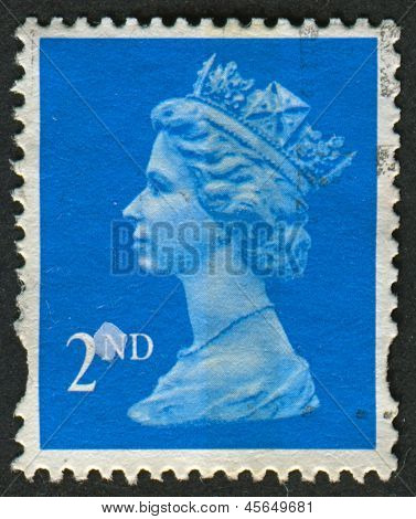 UK-เซอร์กา 1989:A แสตมป์ที่พิมพ์ในประเทศอังกฤษแสดงรูปของ Elizabeth II เป็นพระมหากษัตริย์รัฐธรรมนูญของ 16 