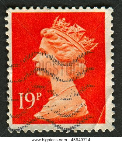 UK-CIRCA 1988:A stempel trykt i UK viser billede af Elizabeth II er den forfatningsmæssige monark af 16 