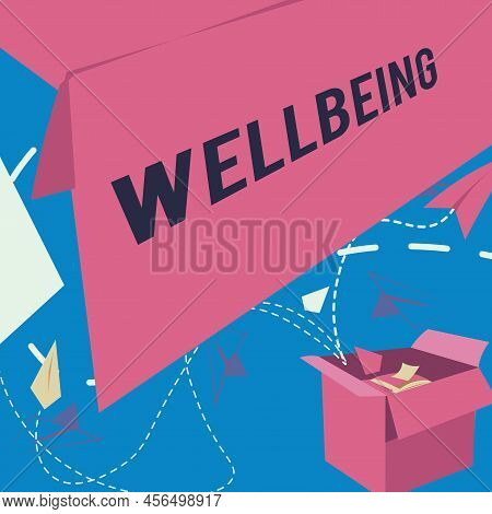 Text Caption Presenting Wellbeing. Word For A Good Or Satisfactory Condition Of Existence Including 