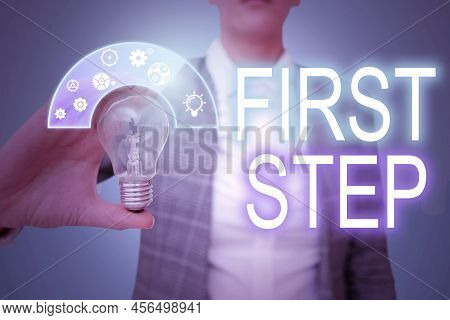 Writing Displaying Text First Step. Internet Concept Pertaining To The Start Of A Certain Process Or