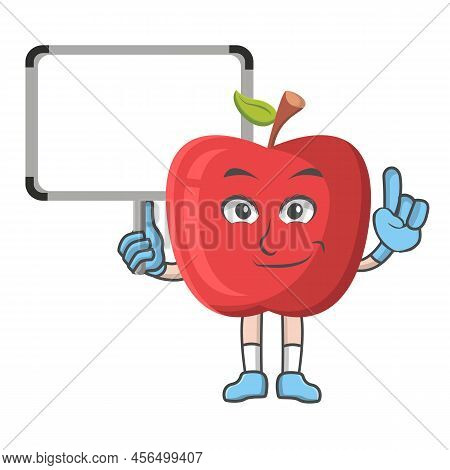 Cute Cartoon Apple Holding Board, Good Design For Fruit Mascot Theme