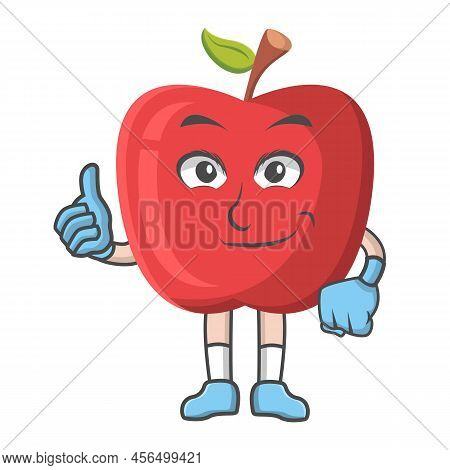 Cartoon Apple Giving Thumbs Up Happy Apple Character With White Board
