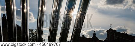 Nawa Arch With Sunlight And Cloudy Sky At Background In Wroclaw, Banner
