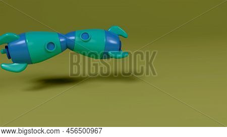 Two Spaceship Crash Abstract 3d Rendering Flying Space Rocket Yellow Background Scene.