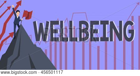 Hand Writing Sign Wellbeing. Conceptual Photo A Good Or Satisfactory Condition Of Existence Includin