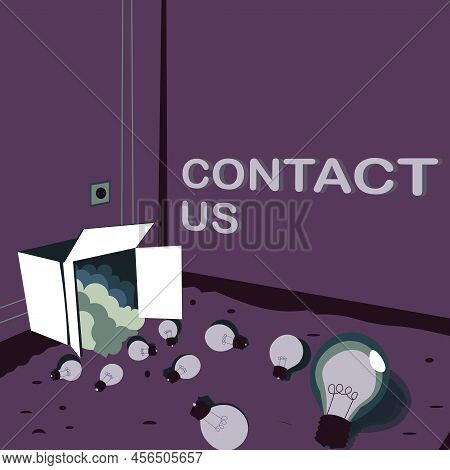 Conceptual Caption Contact Us. Business Concept Group Of Person That Rendering Costumer Service Thro
