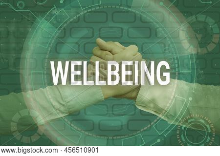Sign Displaying Wellbeing. Business Approach A Good Or Satisfactory Condition Of Existence Including