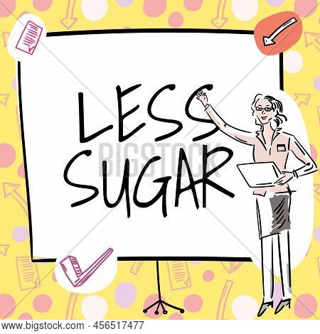 Conceptual Display Less Sugar. Conceptual Photo Lower Volume Of Sweetness In Any Food Or Drink That 