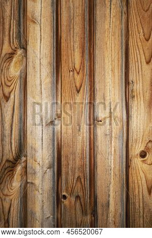 The Texture Of The Wall Of The Planking Board Is A Full Frame. Varnished And Stained Old Wooden Tabl