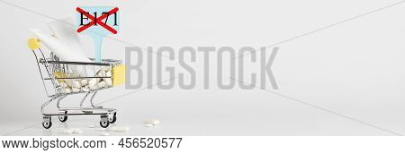 Titanium Dioxide, E171, Dangerous Additive Concept. Gum, Pills, Toothpaste, Cream In Basket And Sign