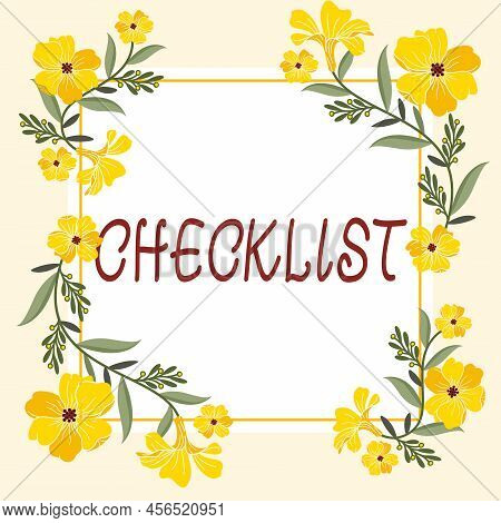 Conceptual Caption Checklist. Business Showcase List Down Of The Detailed Activity As Guide Of Doing