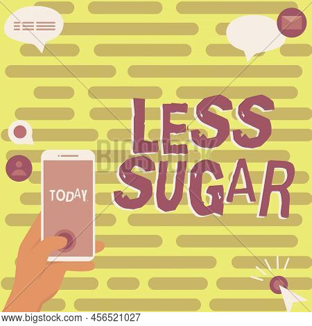 Handwriting Text Less Sugar. Concept Meaning Lower Volume Of Sweetness In Any Food Or Drink That We 