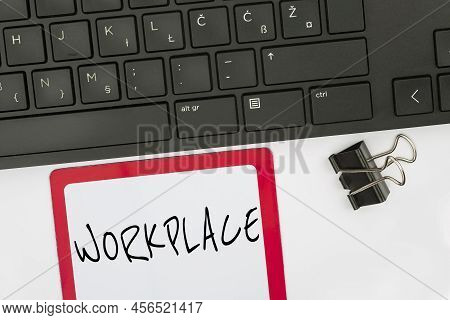 Conceptual Display Workplace. Business Overview Area Where You Can Find Busy Showing Doing Their Job
