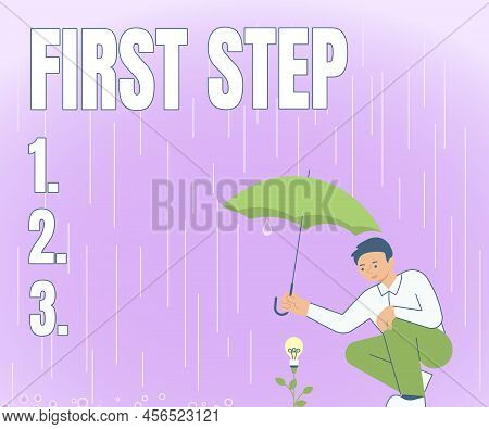 Text Caption Presenting First Step. Business Approach Pertaining To The Start Of A Certain Process O