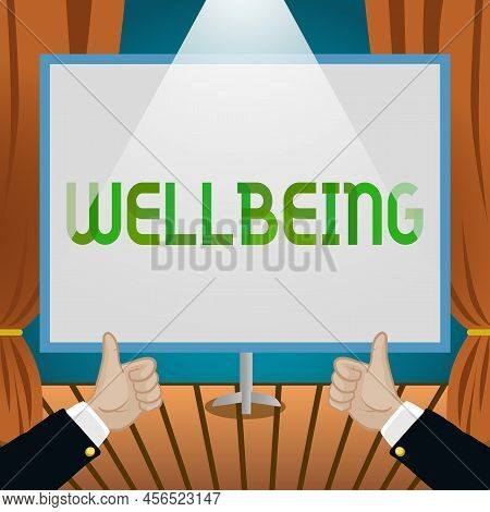 Conceptual Caption Wellbeing. Business Showcase A Good Or Satisfactory Condition Of Existence Includ