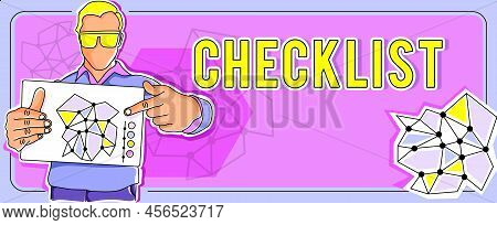 Conceptual Caption Checklist. Word For List Down Of The Detailed Activity As Guide Of Doing Somethin