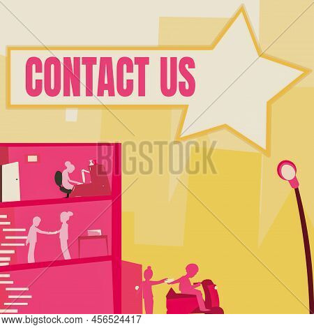 Writing Displaying Text Contact Us. Business Concept Group Of Person That Rendering Costumer Service