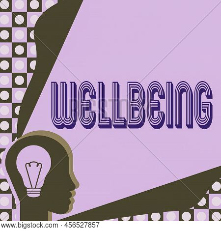 Handwriting Text Wellbeing. Business Overview A Good Or Satisfactory Condition Of Existence Includin
